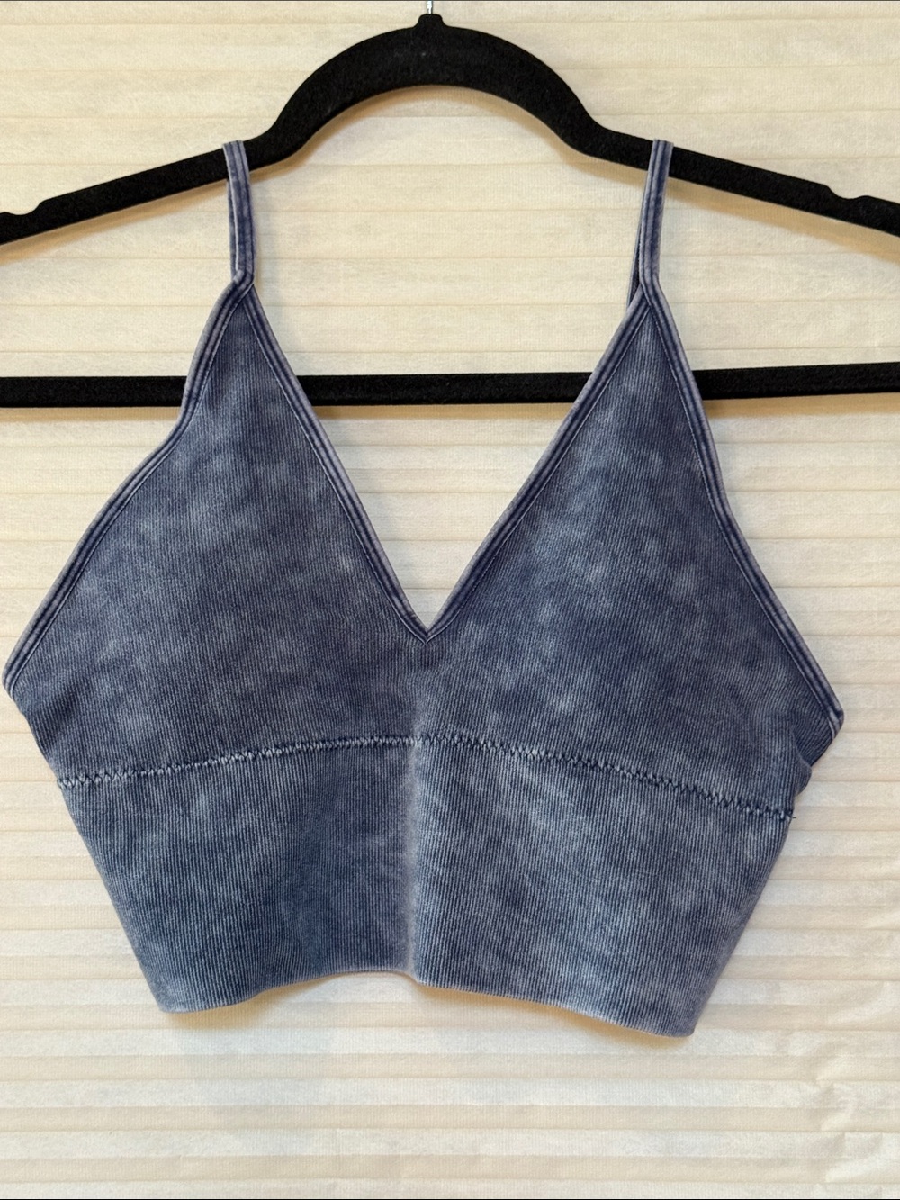 NWOT Zenana denim Blue V-Neck Ribbed Bralette L/XL